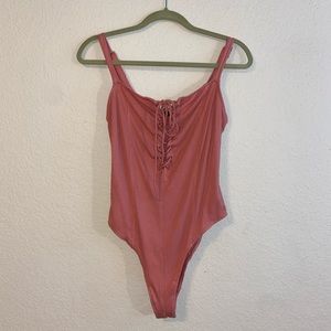 Laced Front Pink Bodysuit